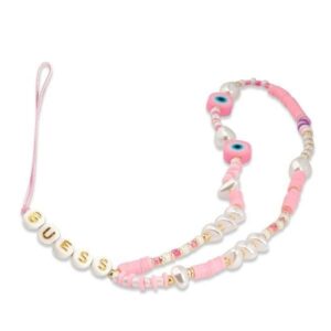 guess zawieszka gustshpp phone strap rózowy/pink beads shell