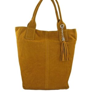 shopper bag - torebka damska zamszowa - żółta ciemna