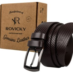 pasek męski handmade ze skóry naturalnej licowej tłoczony w pasy — rovicky