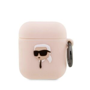 karl lagerfeld kla2runikp airpods 1/2 cover różowy/pink silicone karl head 3d