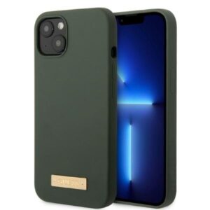 guess guhmp13msbpla iphone 13 6,1" zielony/khaki hard case silicone logo plate magsafe