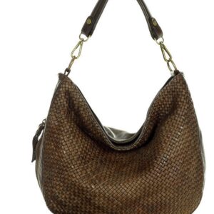 torebka skórzana pleciona na ramię high quality hobo leather bag - marco mazzini ciemny brąz caffe