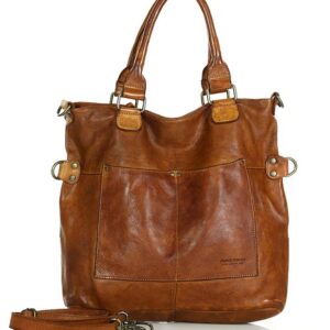 duża torba shopper skórzana - marco mazzini brąz koniak