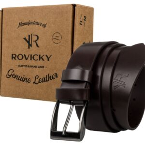 pasek męski handmade ze skóry naturalnej licowej z polerowaną klamrą — rovicky