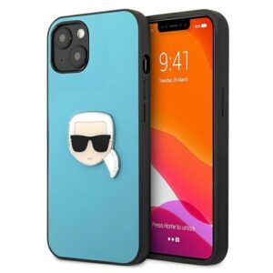 karl lagerfeld klhcp13spkmb iphone 13 mini 5,4" niebieski/blue hardcase leather ikonik karl`s head metal