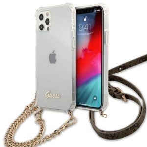 guess guhcp12lkc4gsgo iphone 12 pro max 6,7" transparent hardcase 4g gold chain