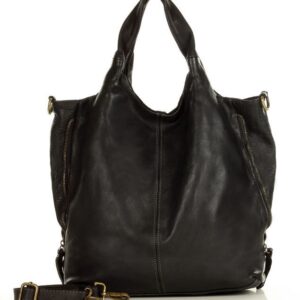 torba damska skórzana pojemny shopper z rozpinanymi bokami classic leather bag - marco mazzini czarna