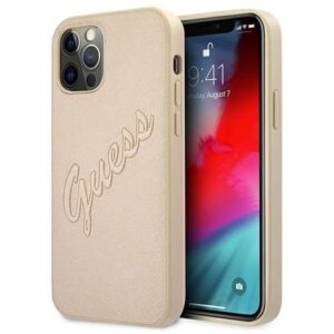 guess guhcp12lrsavslg iphone 12 pro max 6,7" złoty/gold hardcase saffiano vintage script