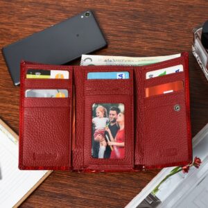 portfel damski skórzany bigiel elegancki rfid czerwony piórka x71