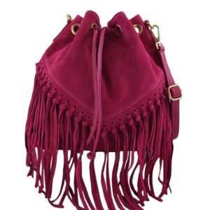 torebka skórzana boho style - fuksja