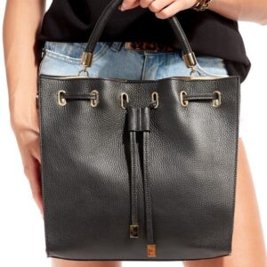 kwadratowy shopper bag ściągany troczkiem, skóra naturalna — rovicky