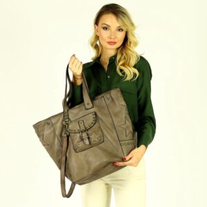 marco mazzini oryginalna torba damska skórzana z kieszonką shopper leather star bag beż cappuccino