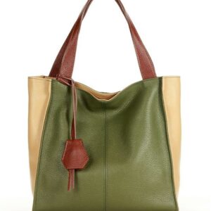 modny skórzany shopper mazzini - portofino max multi moro zieleń militare