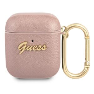 guess gua2sasmp airpods cover różowy/pink saffiano script metal collection
