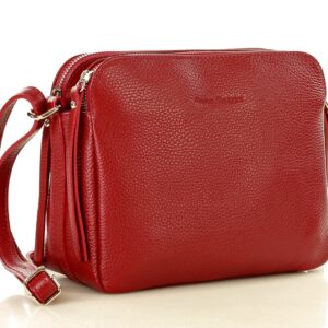 torebka skórzana crossbody listonoszka dwie komory - marco mazzini ciemny czerwony