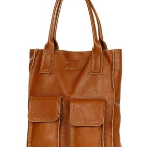 torebka skórzany shopper bag z kieszeniami - marco mazzini brąz karmel