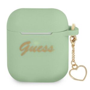 guess gua2lschsn airpods cover zielony/green silicone charm heart collection