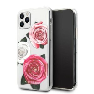 guess guhcn58rostrt iphone 11 pro transparent hardcase flower desire pink & white rose