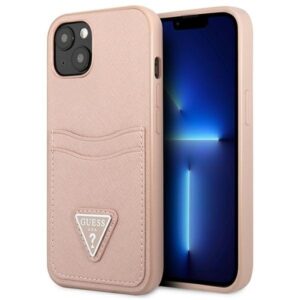 guess guhcp13spsatpp iphone 13 mini 5,4" różowy/pink hardcase saffianotriangle logo cardslot