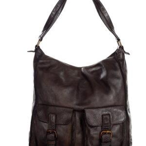 torebka skórzana na ramię z kieszonkami safari leather bag - marco mazzini ciemny brąz caffe