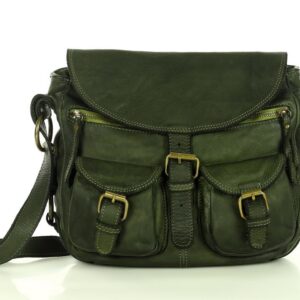 marco mazzini skórzana torebka listonoszka z kieszeniami safari handmade bag zieleń militare