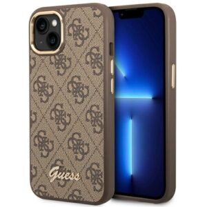 guess guhcp14shg4shw iphone 14 6,1" brązowy/brown hard case 4g vintage gold logo
