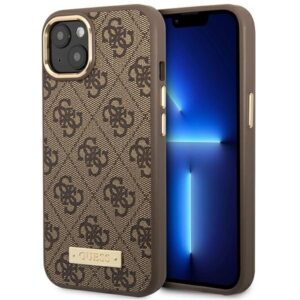 guess guhmp14su4gprw iphone 14 6,1" brązowy/brown hard case 4g logo plate magsafe