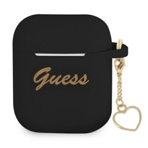 guess gua2lschsk airpods cover czarny/black silicone charm heart collection