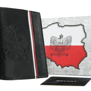 pionowy portfel męski ze skóry naturalnej z motywem patriotycznym i systemem rfid