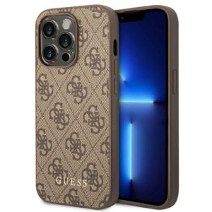 guess guhcp14lg4gfbr iphone 14 pro 6,1" brązowy/brown hard case 4g metal gold logo