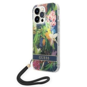 guess guohcp14lhflsb iphone 14 pro 6,1" niebieski/blue hardcase flower strap