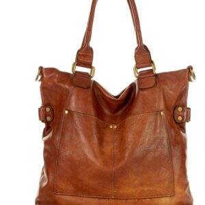torebka skórzana xl shopper vintage bag z kieszeniami vera pelle - marco mazzini brąz migdałowy