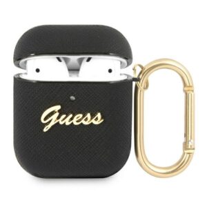 guess gua2sasmk airpods cover czarny/black saffiano script metal collection