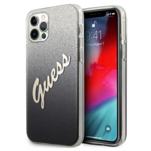 guess guhcp12mpcuglsbk iphone 12/12 pro 6,1" czarny/black hardcase glitter gradient script