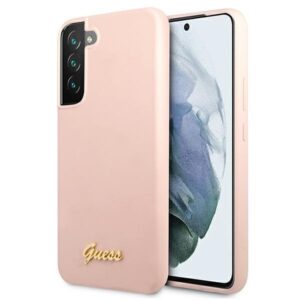guess guhcs22mlslmgpp s22+ s906 różowy/pink hardcase silicone script metal logo