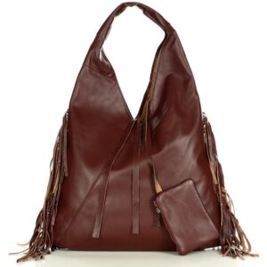 torba skórzana z frędzlami shopper smooth leather marco mazzini brąz