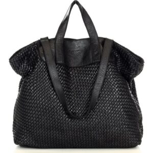 torba damska pleciona shopper & shoulder leather bag - marco mazzini czarna