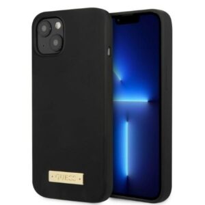 guess guhmp13msplk iphone 13 6,1" czarny/black hard case silicone logo plate magsafe