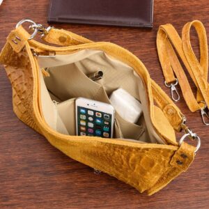 musztardowa torebka skórzana zamszowa shopper w10