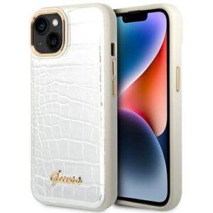 guess guhcp14shgcrhs iphone 14 6,1" srebrny/silver hardcase croco collection