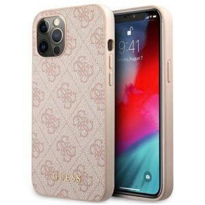 guess guhcp12lg4gfpi iphone 12 pro max 6,7" różowy/pink hard case 4g metal gold logo