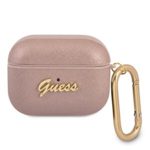 guess guapsasmp airpods pro cover różowy/pink saffiano script metal collection
