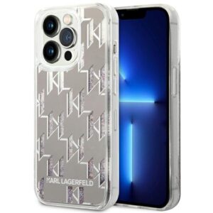 karl lagerfeld klhcp14xlmnms iphone 14 pro max 6,7" hardcase srebrny/silver liquid glitter monogram