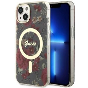 guess guhmp14shcfwsa iphone 14 6.1" zielony/khaki hardcase flower magsafe