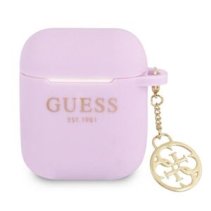 guess  gua2lsc4eu airpods cover fioletowy/purple silicone charm 4g collection