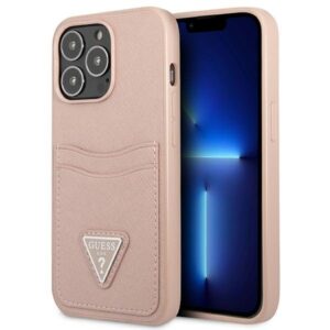 guess guhcp13xpsatpp iphone 13 pro max 6,7" różowy/pink hardcase saffianotriangle logo cardslot