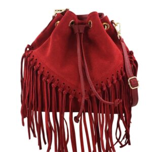 torebka skórzana boho style - czerwona