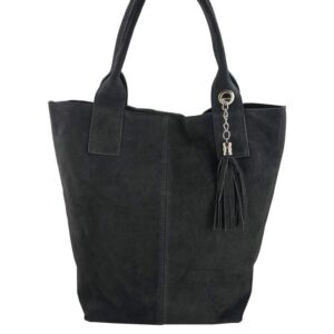 shopper bag  torebka damska zamszowa - szara ciemna