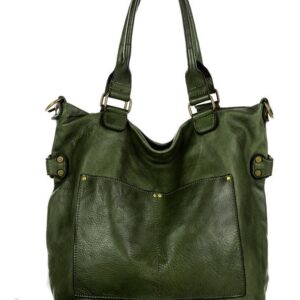 torebka skórzana xl shopper vintage bag z kieszeniami vera pelle - marco mazzini zielona