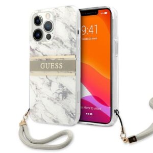guess guhcp13xkmabgr iphone 13 pro max 6,7" szary/grey hardcase marble strap collection